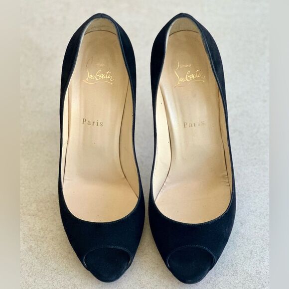 Christian Louboutin Black Suede Peep Toe Flo 120 Veau Velours EU 40 US10 - Picture 3 of 12
